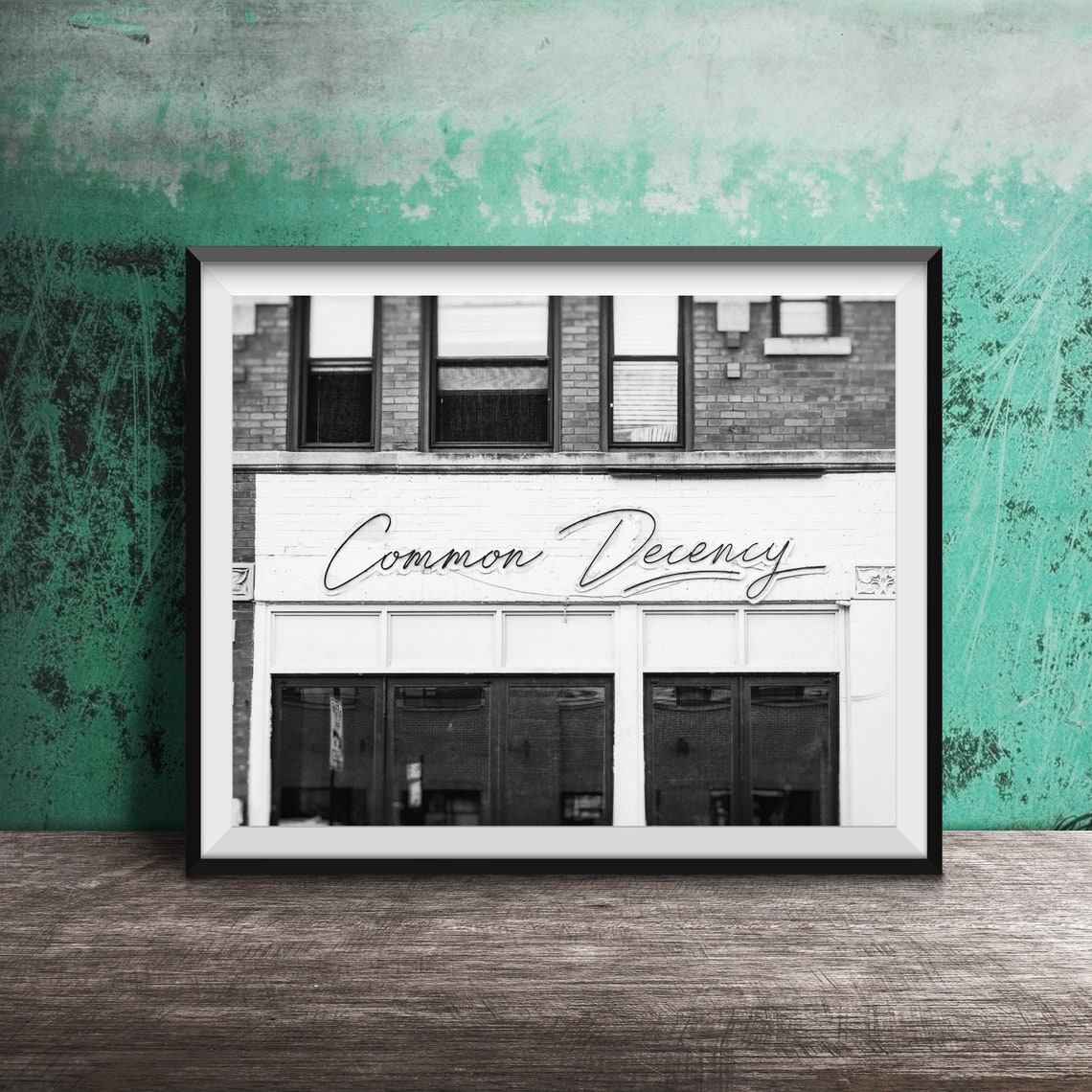 Common Decency Pink Neon Script Storefront Sign Photography Poster - Image 2