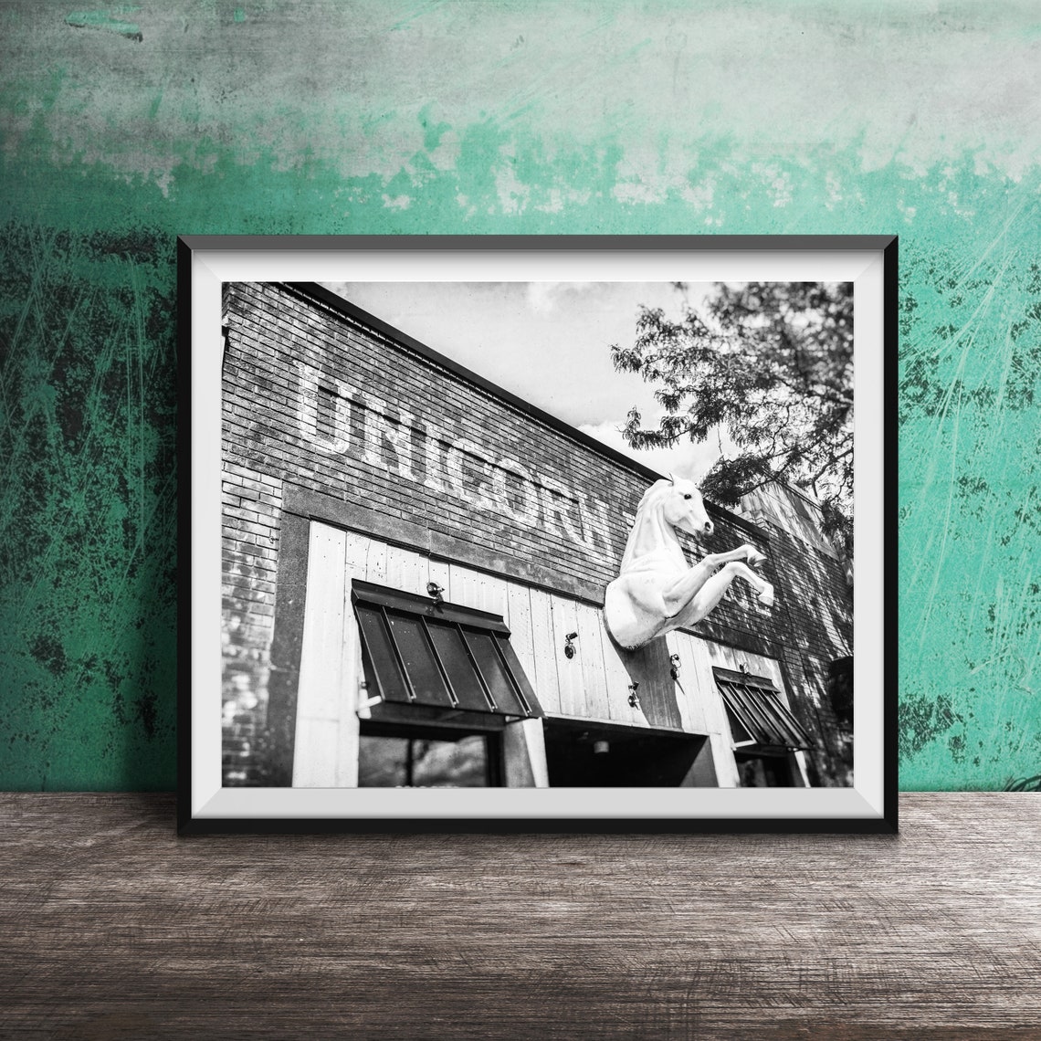 Unicorn Lounge Rearing White Unicorn Sculpture Mural Sign Poster - Image 2