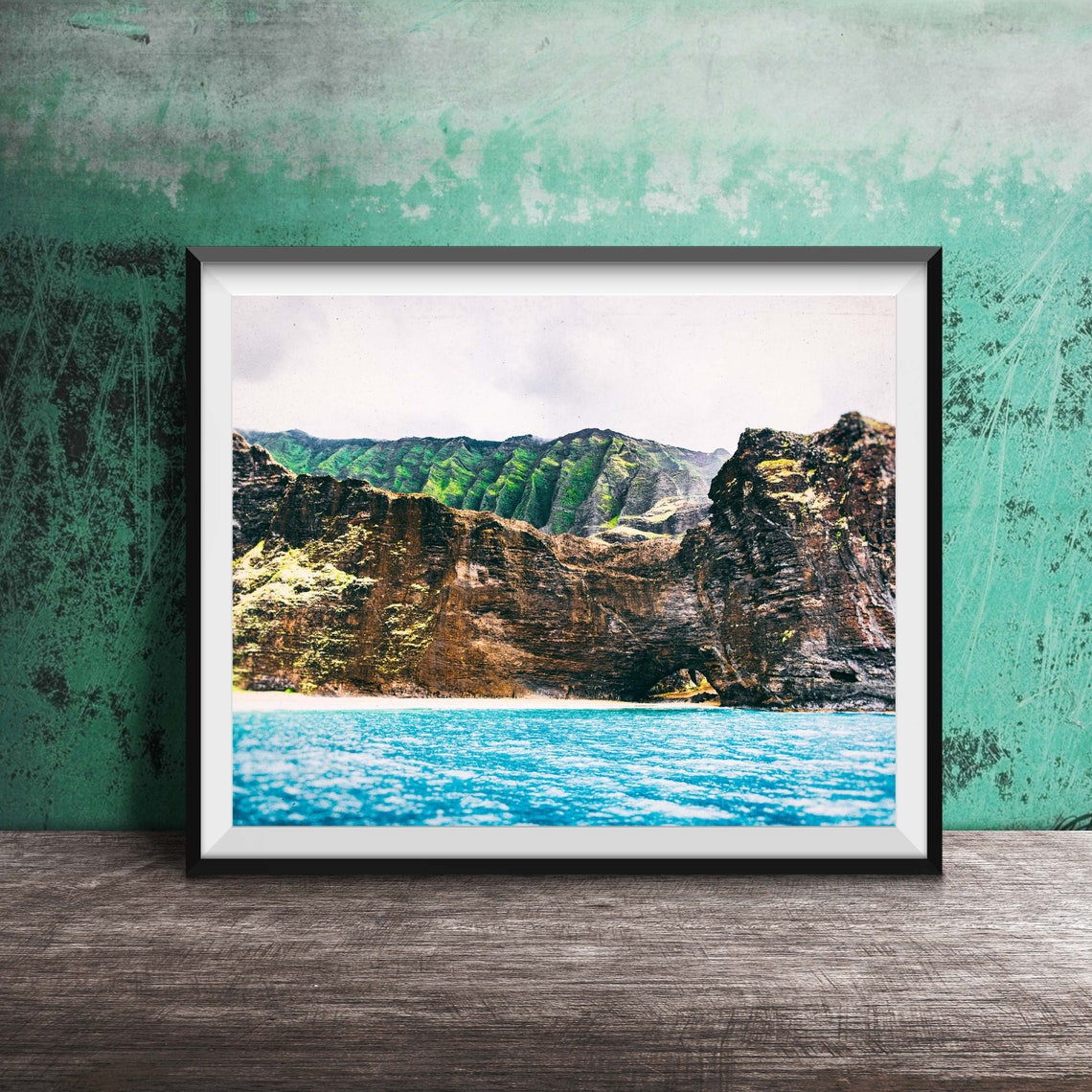 Na Pali Coast Kauai Emerald Green Cliffs Turquoise Sea Poster