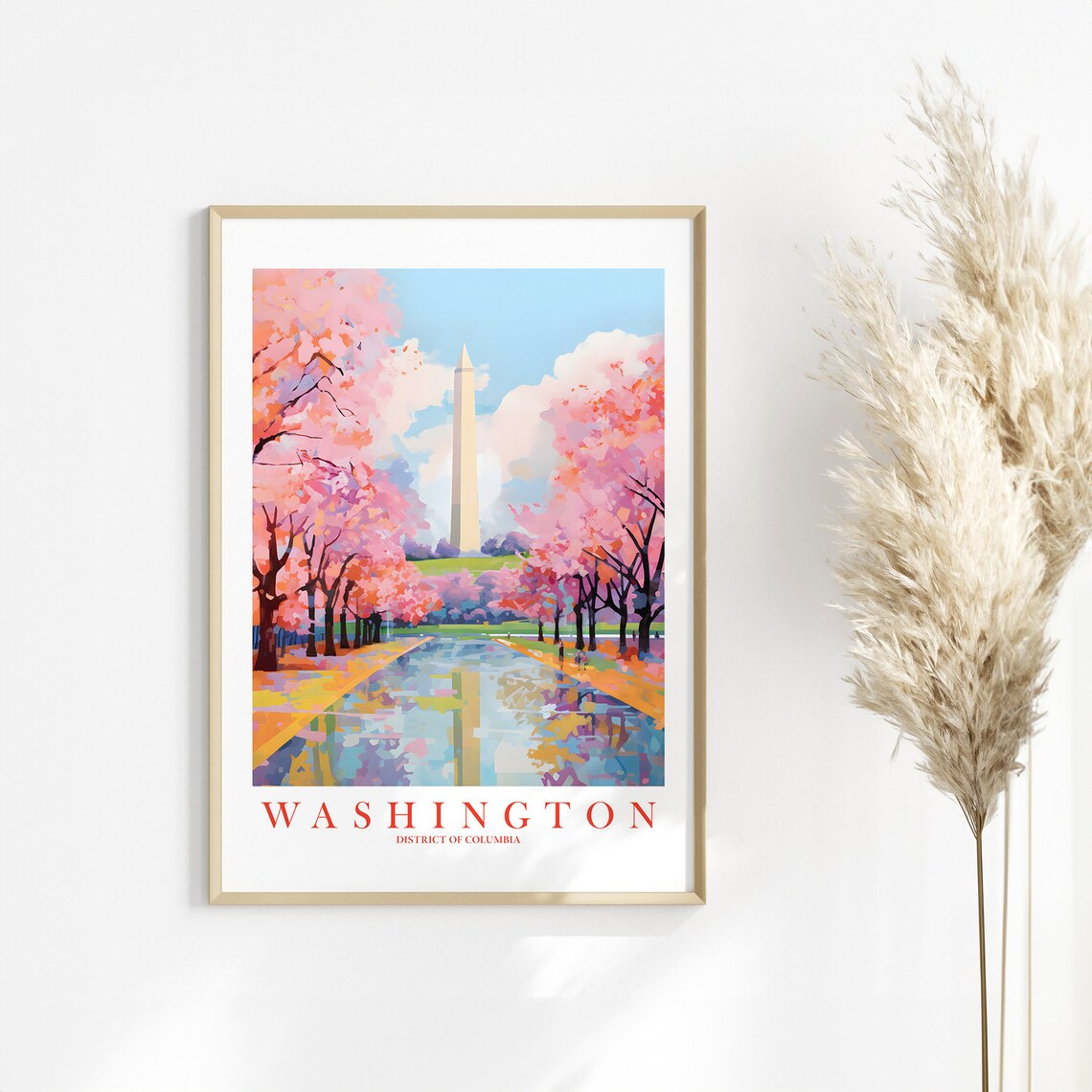 Washington DC Retro Travel Poster, Monument Landscape