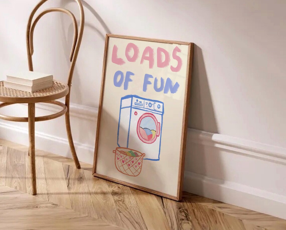 Loads Of Fun Laundry Humor Art Print, Retro Sketch - Image 3