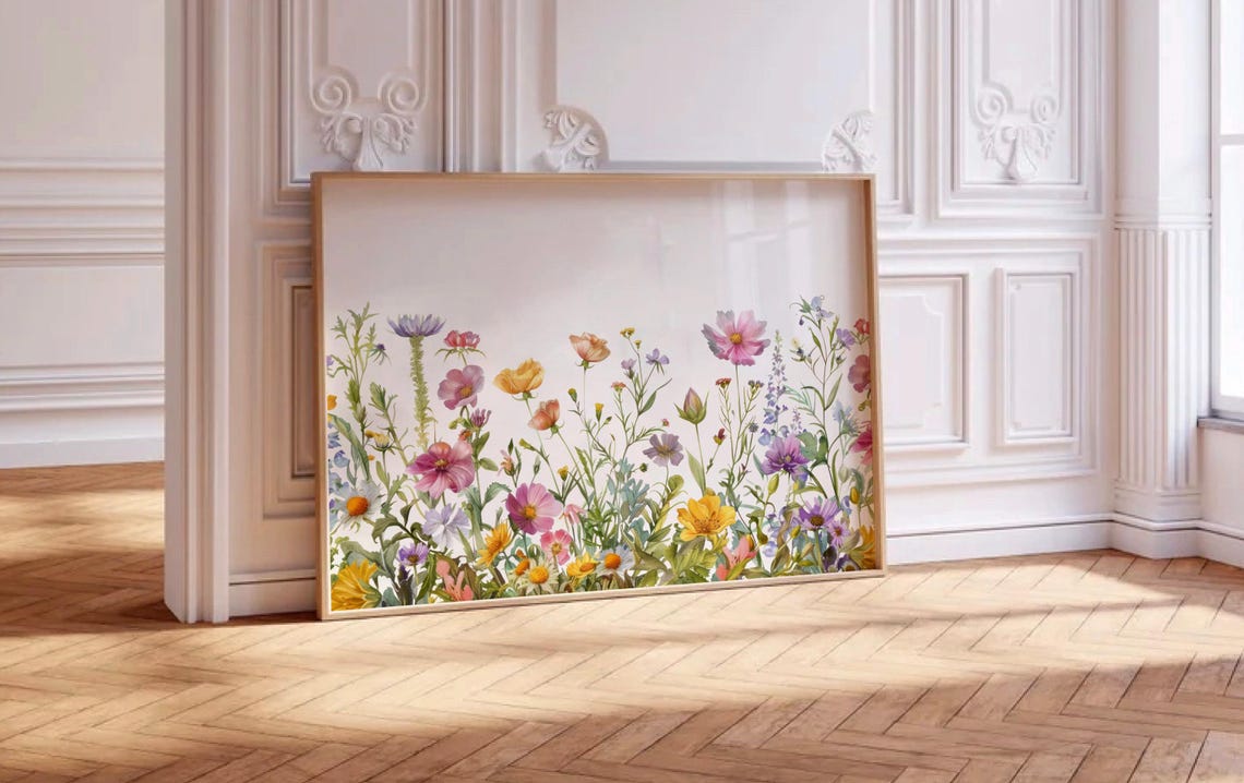 Wildflower Meadow Watercolor Floral Landscape Botanical Art Poster - Image 2