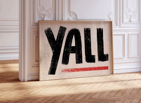 Yall Typography Art Print Retro Western Wall Art Cowboy Yall Poster Bold Type Print Minimalist Brushstroke Art Modern Eclectic Wall Art