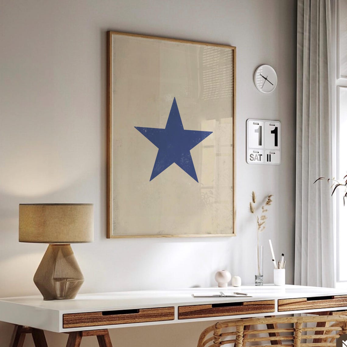 Vintage Blue Star Distressed Retro Beige Graphic Farmhouse Poster - Image 3