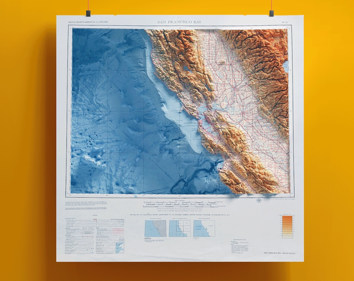 San Francisco Bay Vintage USGS Relief Map Northern California Poster