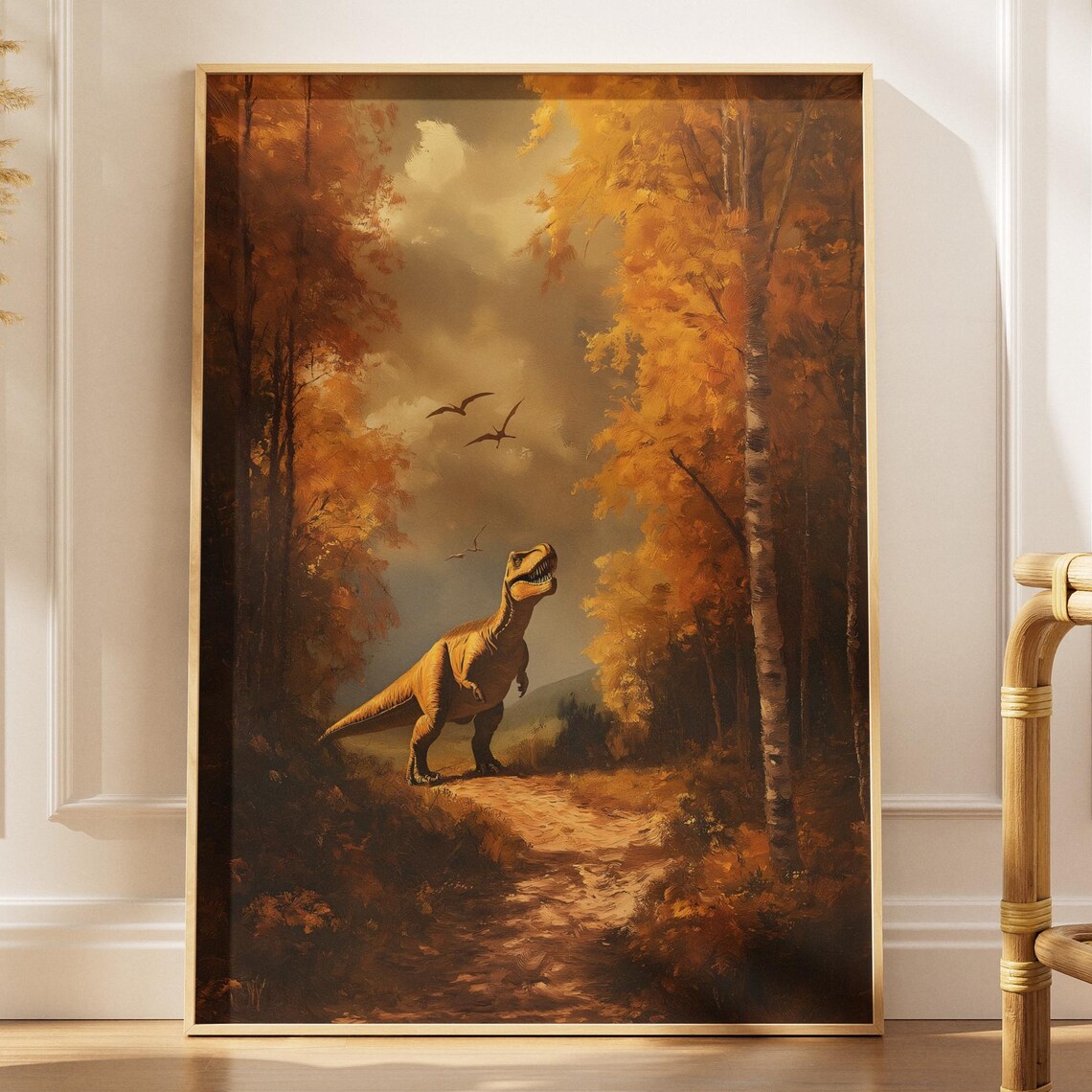 Autumn Trex Poster, Prehistoric Dinosaur Art Print