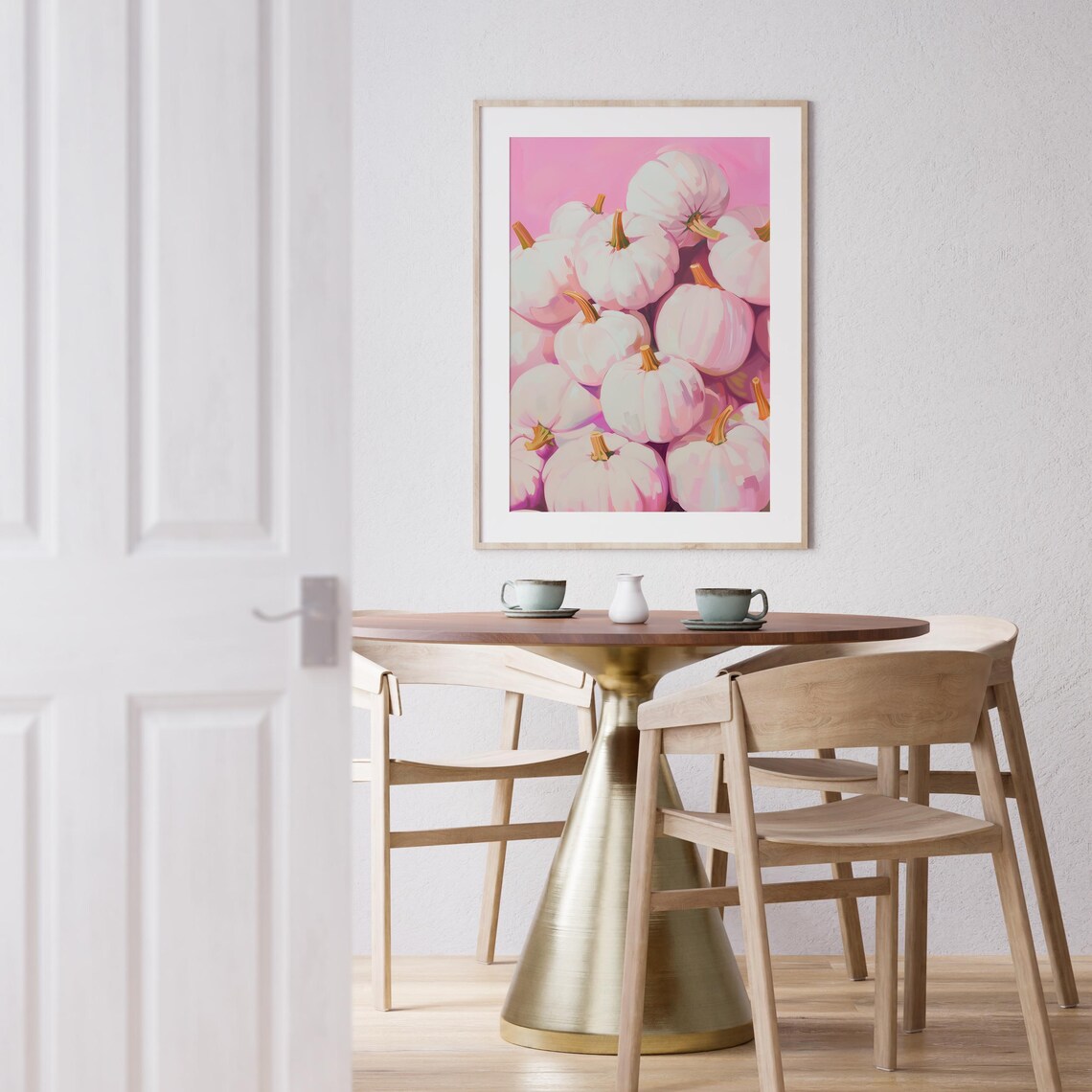 White Pumpkins, Pink Autumn Halloween Art Print - Image 4