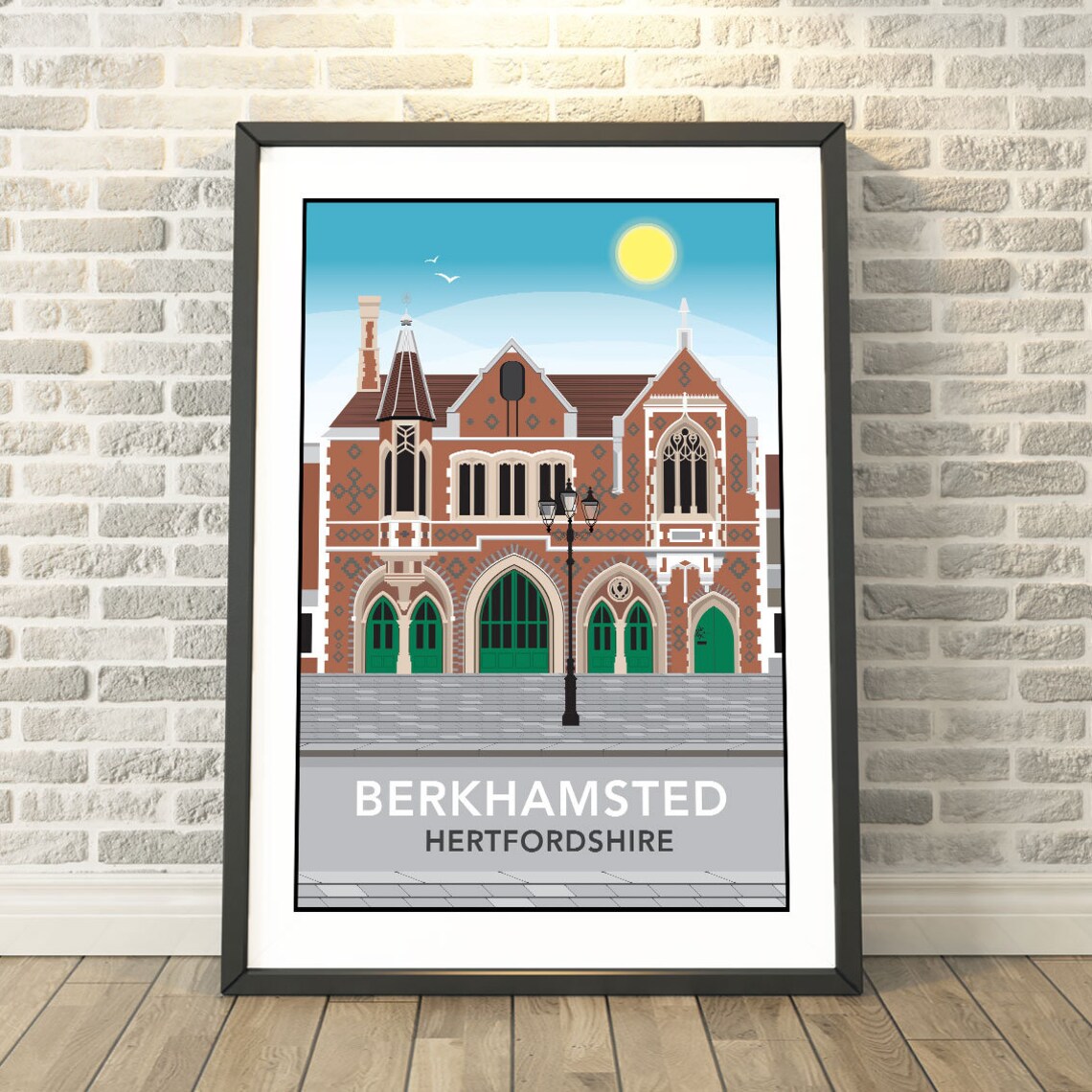 Berkhamsted Hertfordshire Historic Town Hall Vintage Travel Poster