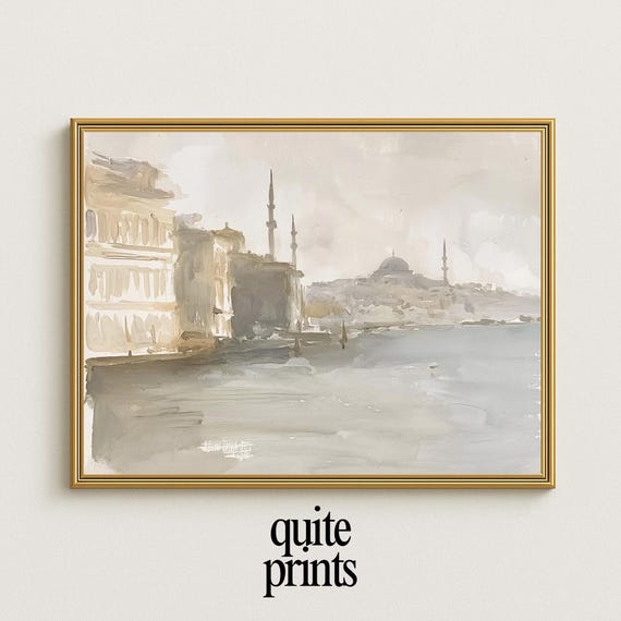 Mediterranean City Wall Art Rustic Neutral Coastal Painting Minimalist Architecture Print For Living Room Bedroom Kitchen Or Office