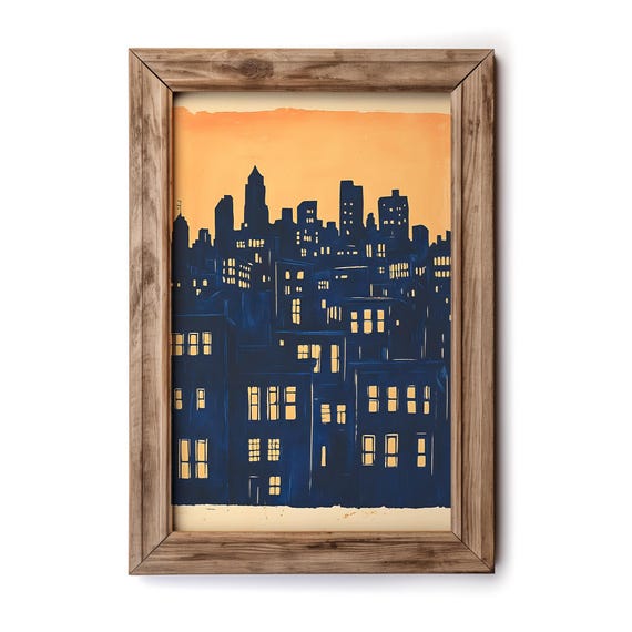 Urban Cityscape Painting Modern Skyline Wall Art Print Bold Night City Silhouette Decor