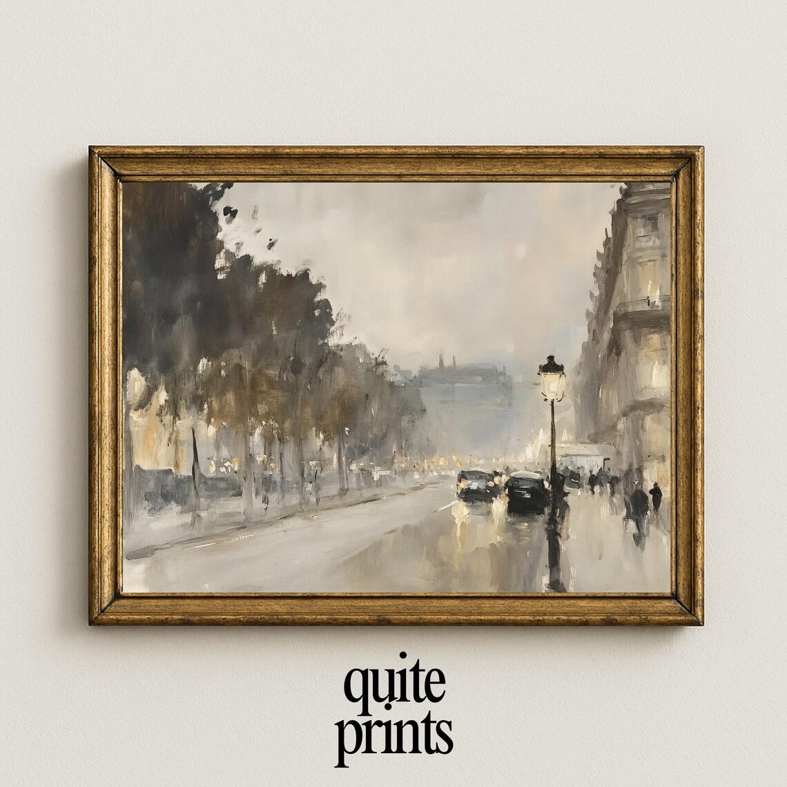 Rainy Paris Boulevard Streetlamp Cars Impressionist City Wall Art
