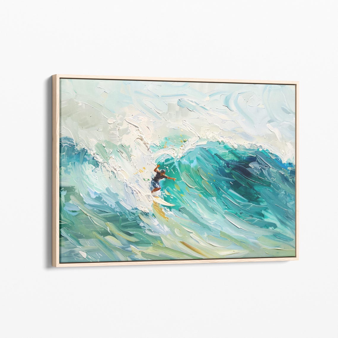Surfing On Blue Waves Oil Painting Stretched Print Wall Art Surfing Painting Surfer Gifts Wall Art Gift Sob4