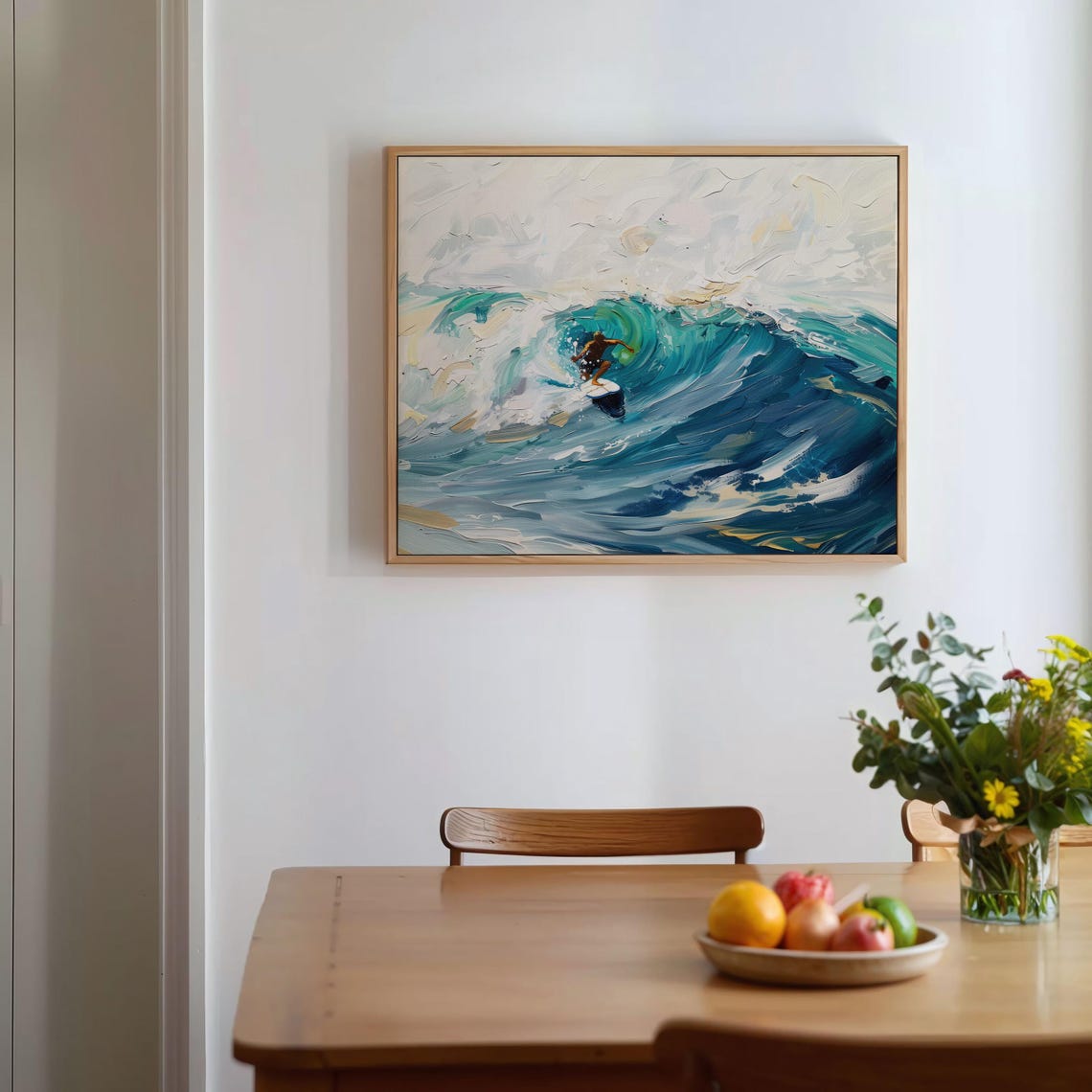 Surfing On Blue Waves Oil Painting Stretched Print Wall Art Surfing Painting Surfer Gifts Wall Art Gift Sob1 - Image 2