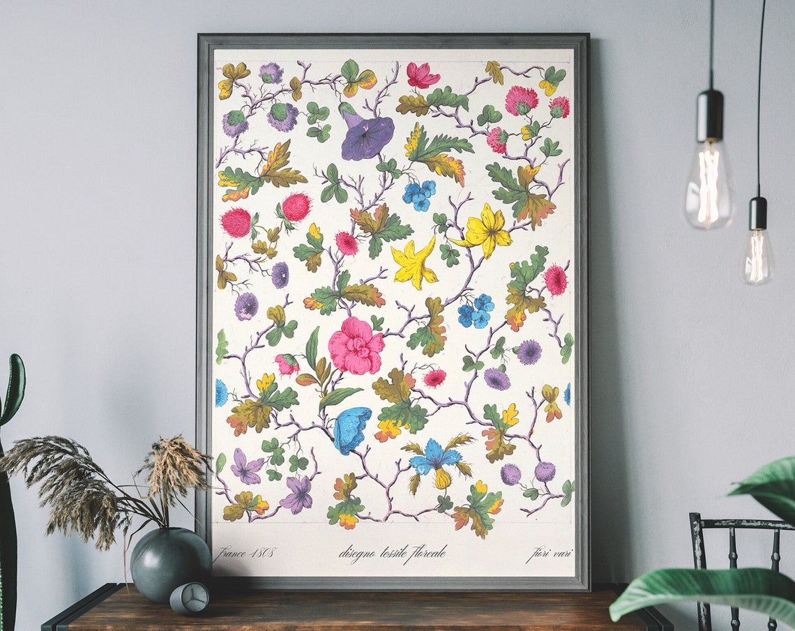 Antique French Floral Textile Design 1808 Botanical Pattern Poster