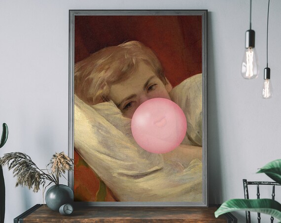 Bubblegum Boy Altered Classic Painting Funny Whimsical Art Poster