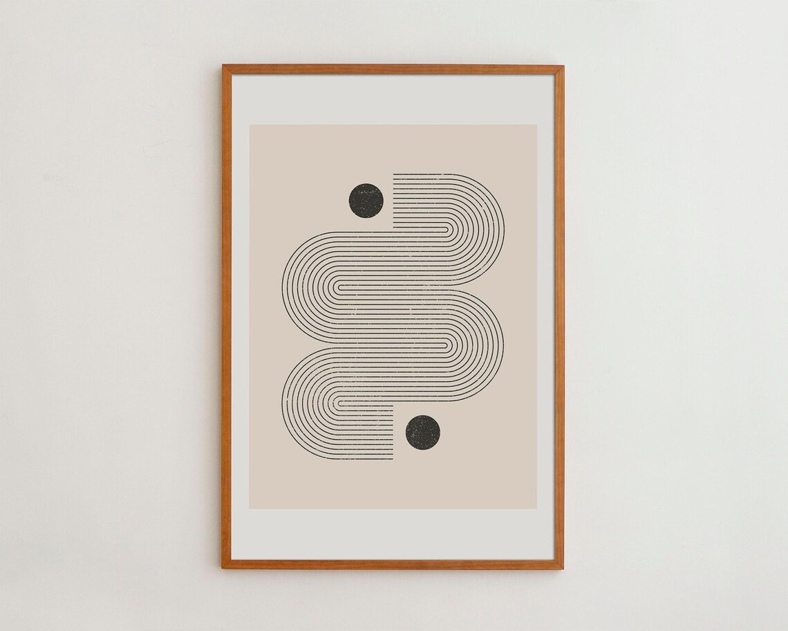 Mid Century Modern Stacked Line Art Black Dots Geometric Poster