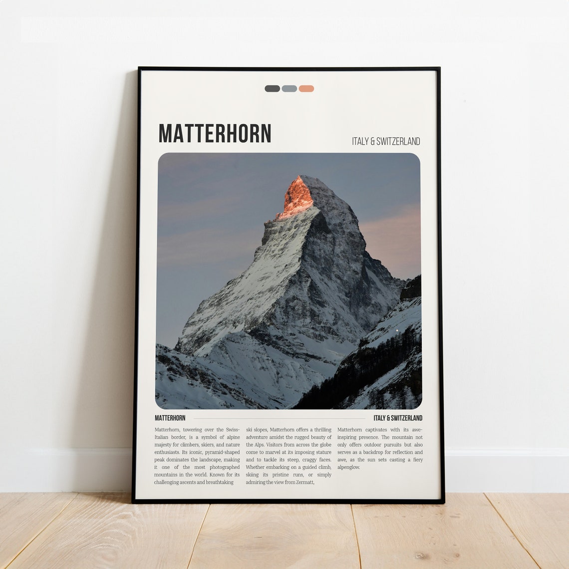 Matterhorn Italy Switzerland Alpenglow Peak Minimal Travel Poster