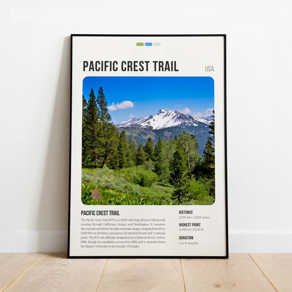 Pacific Crest Trail Print Poster Wall Art Map