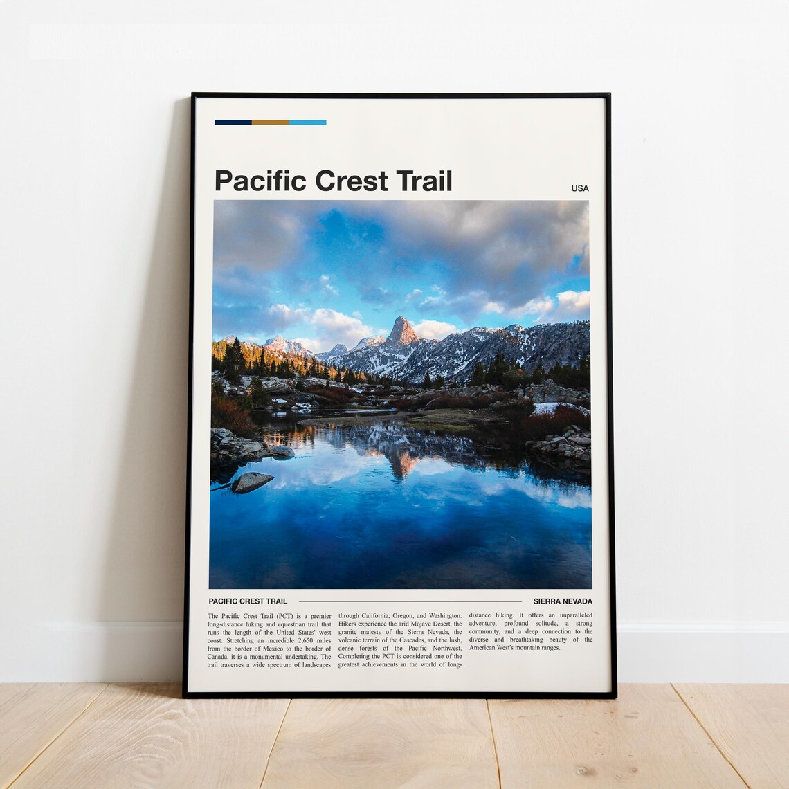 Pacific Crest Trail USA Sierra Nevada Lake Mirror Minimalist Travel Poster
