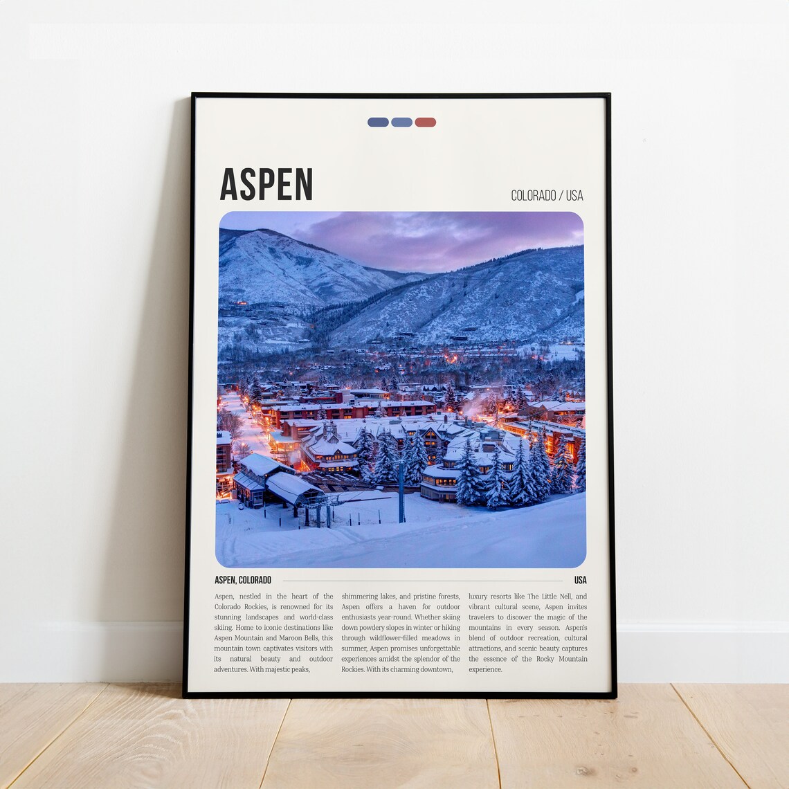 Aspen Colorado USA Winter Ski Village Snowy Mountains Travel Poster