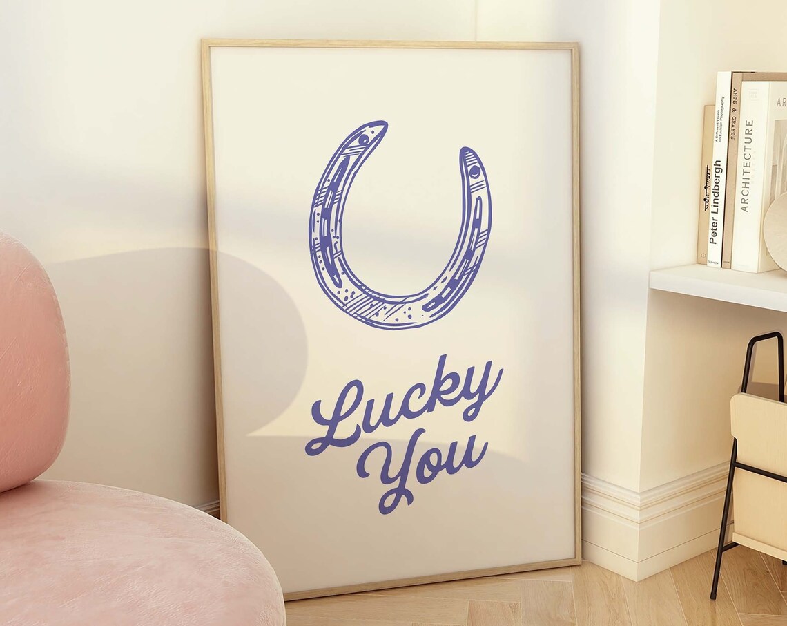 Lucky You Horseshoe Purple Script Western Good Luck Art Poster