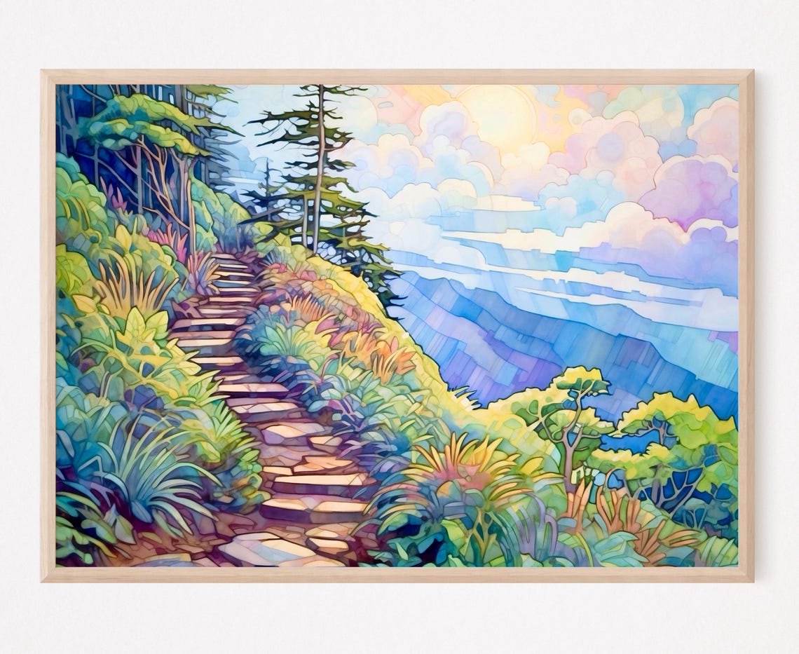 Appalachian Trail Blue Ridge Mountain Watercolor Painting Art Print Home Decor Gift