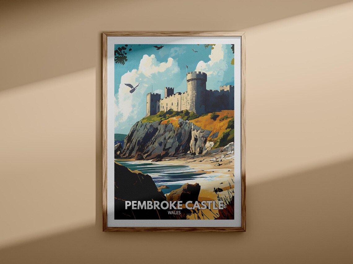Pembroke Castle Print Pembroke Castle Travel Poster Wales Wall Art Print Wales Home Decor Travel Wall Art Decor Unique City Poster - Image 3