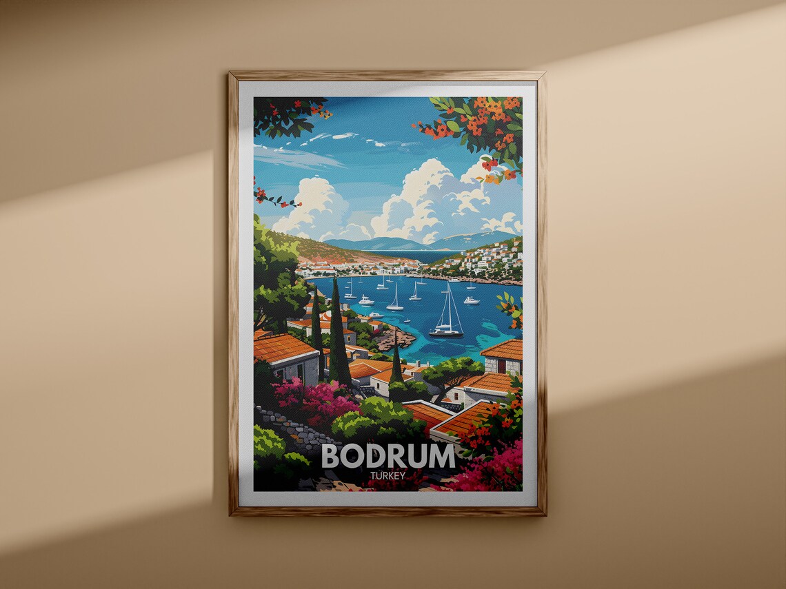 Bodrum Turkey Aegean Bay Sailboats Bougainvillea Travel Poster - Image 3