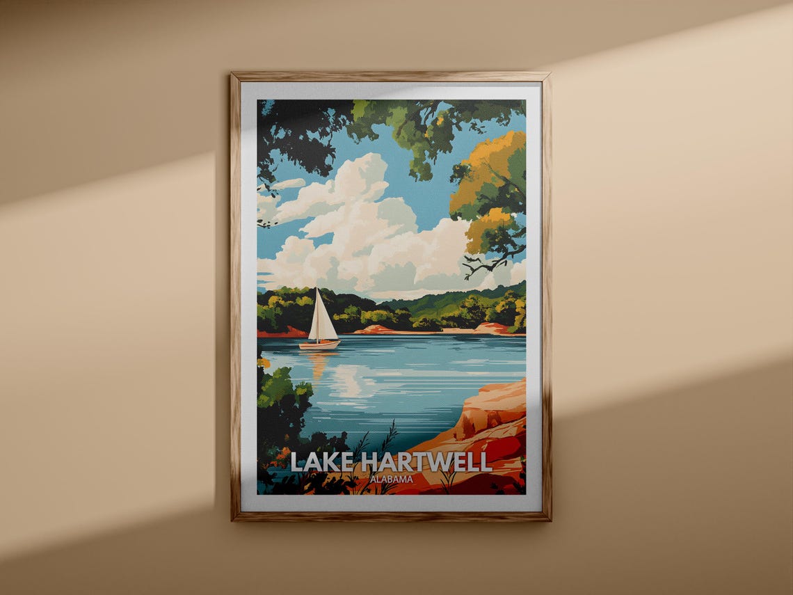 Lake Hartwell Alabama Sailboat Red Rocks Shoreline Travel Poster - Image 3
