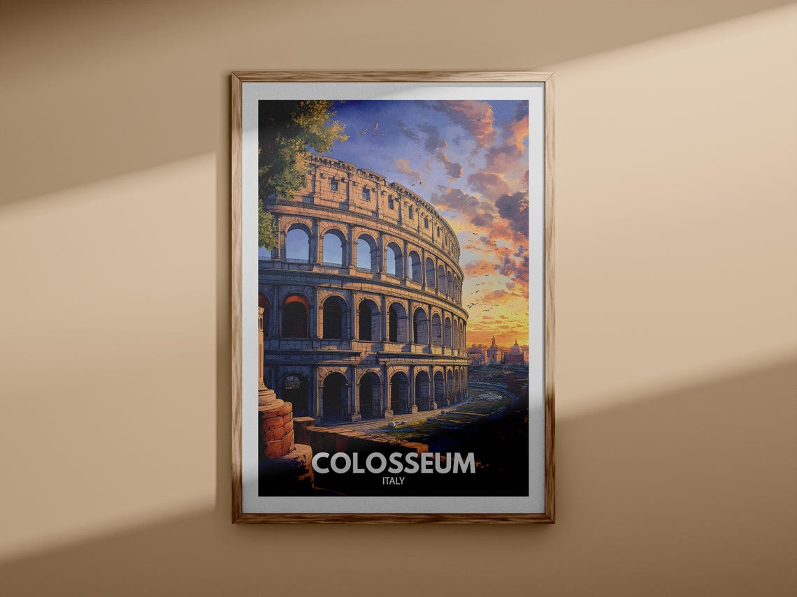 Colosseum Italy Rome Sunset Ancient Ruins Vintage Travel Poster - Image 3
