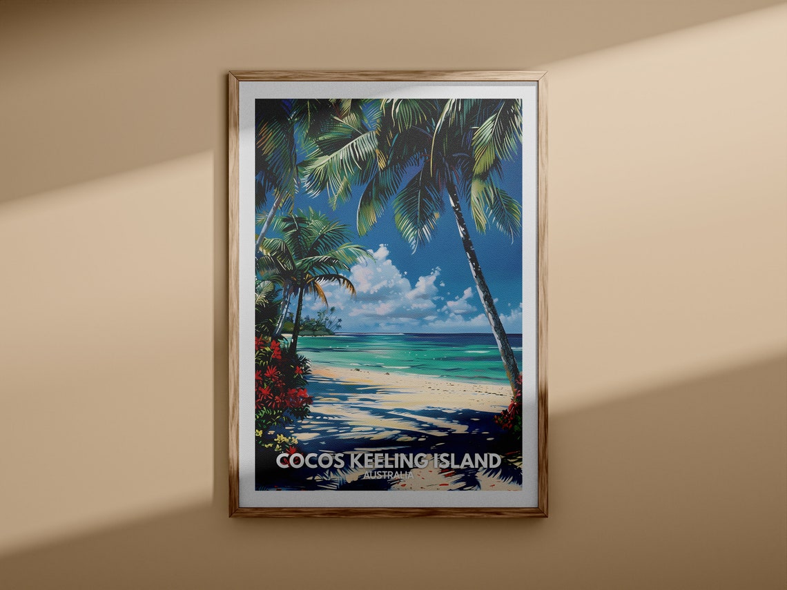 Cocos Keeling Island Australia Palm Beach Paradise Scene Poster - Image 3