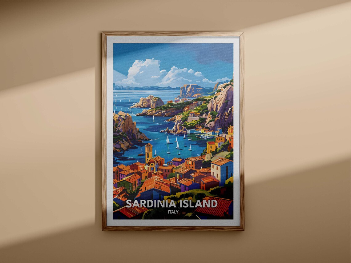 Sardinia Island Italy Colorful Seaside Harbor Village Poster - Image 3