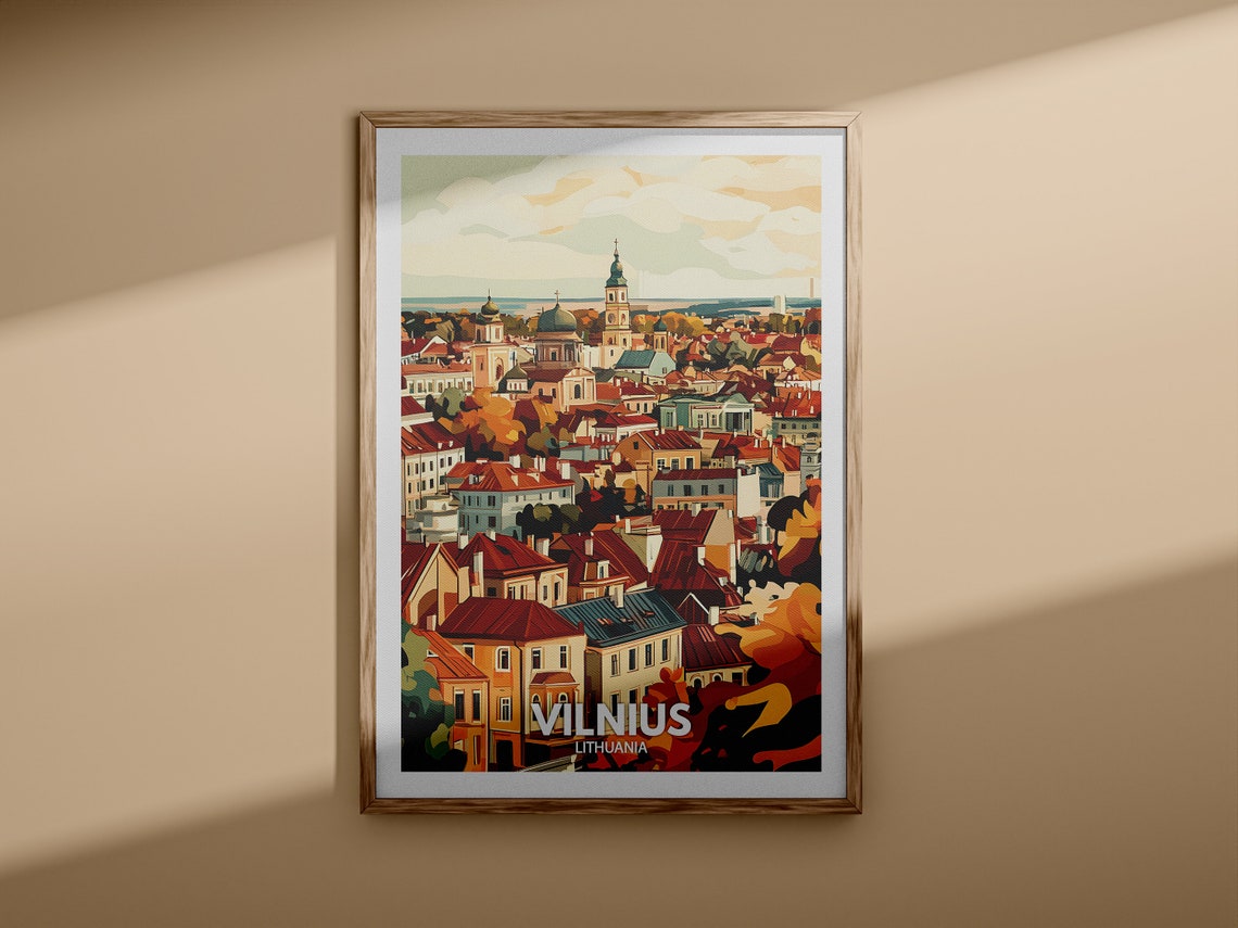 Vilnius Lithuania Old Town Skyline Retro Europe Travel Art Poster - Image 3