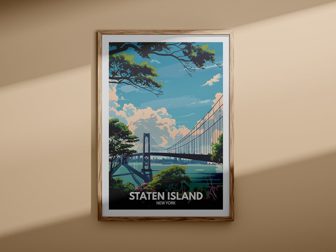 Staten Island New York Suspension Bridge Harbor Vintage Travel Poster - Image 3