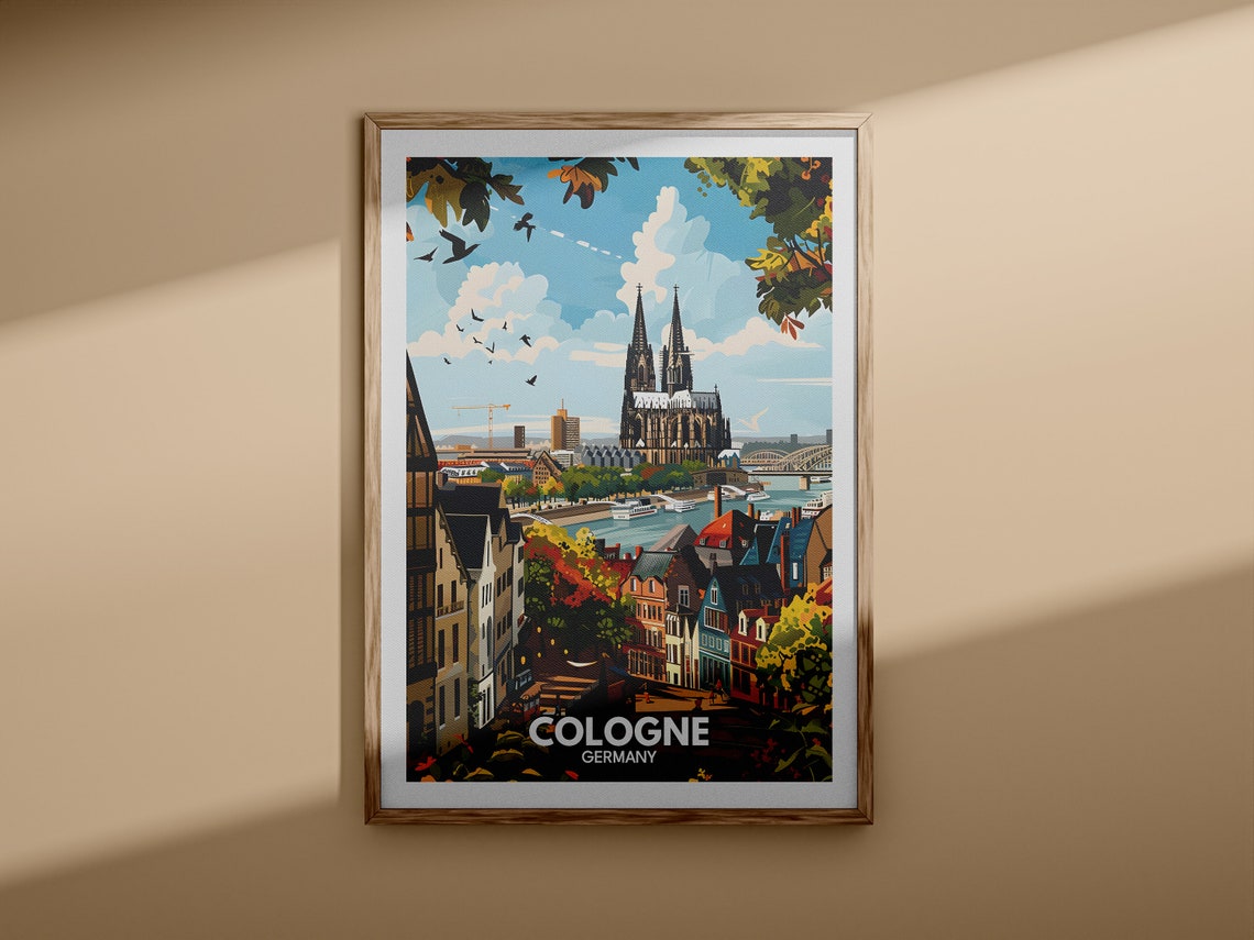 Cologne Germany Gothic Cathedral River Old Town Autumn Travel Poster - Image 3