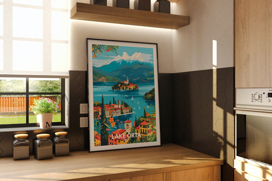 Lake Orta Italy Island Village Mountain Vintage Travel Poster - Image 2