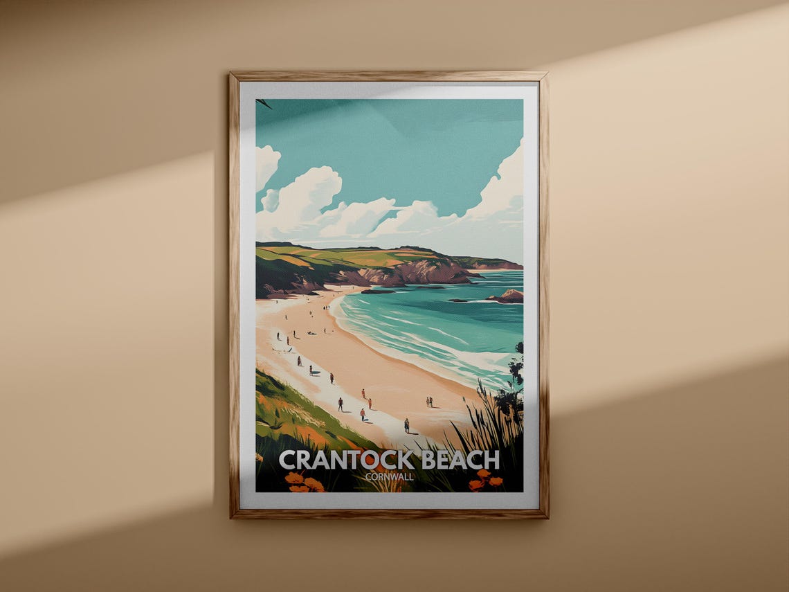 Crantock Beach Cornwall Golden Sands Vintage Coastal Travel Poster - Image 3