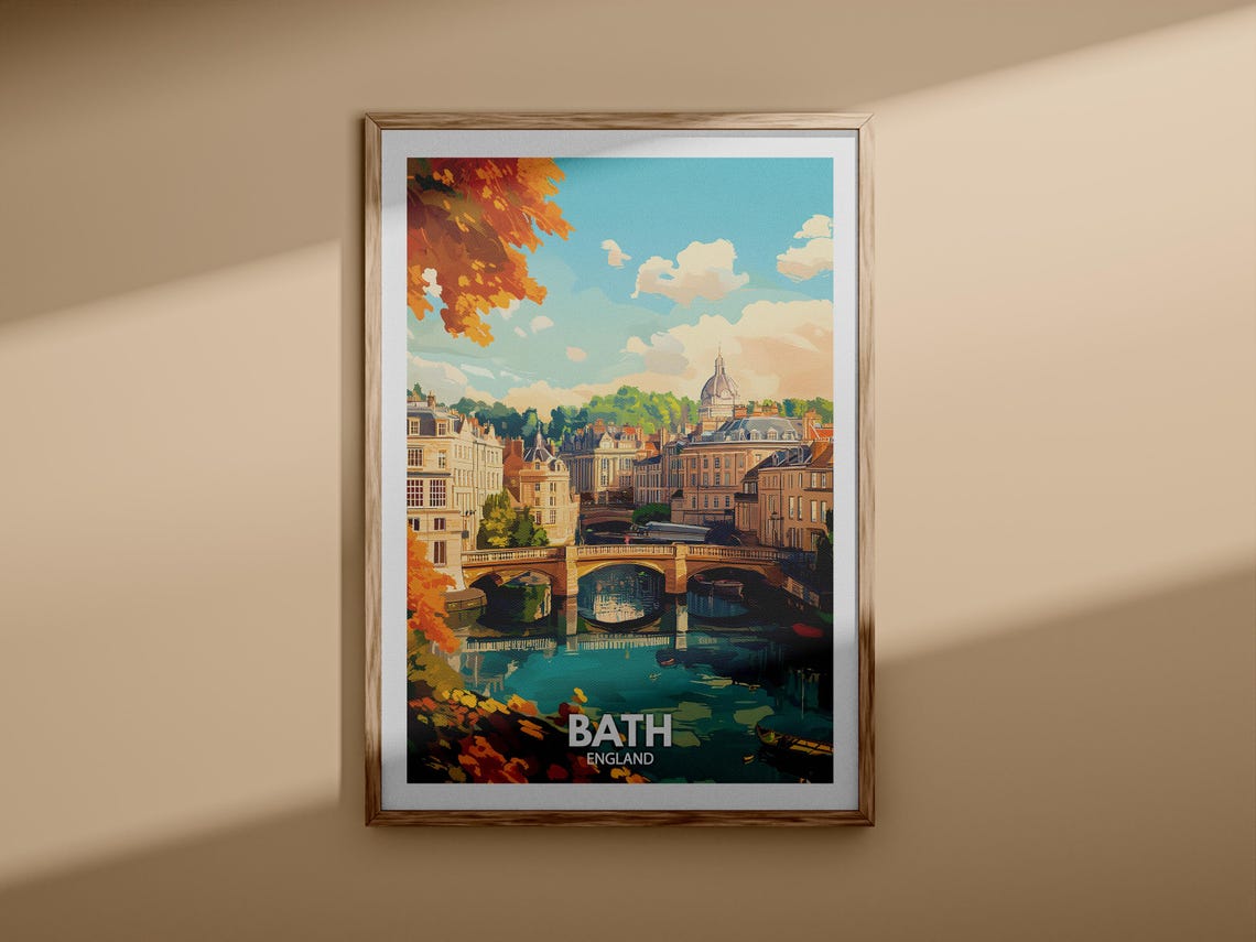 Bath England Pulteney Bridge River Autumn Georgian Travel Poster - Image 3