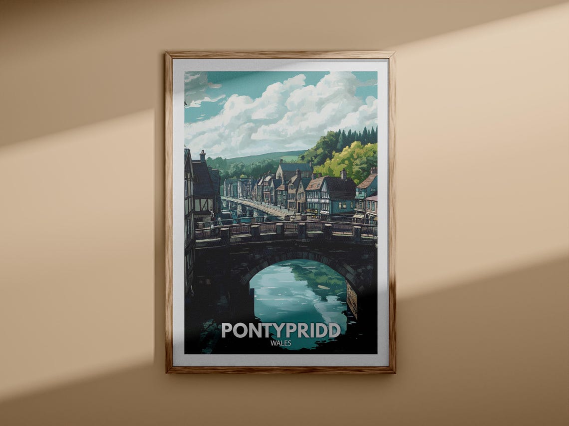 Pontypridd Wales Old Stone Bridge Riverside Town Travel Poster - Image 3