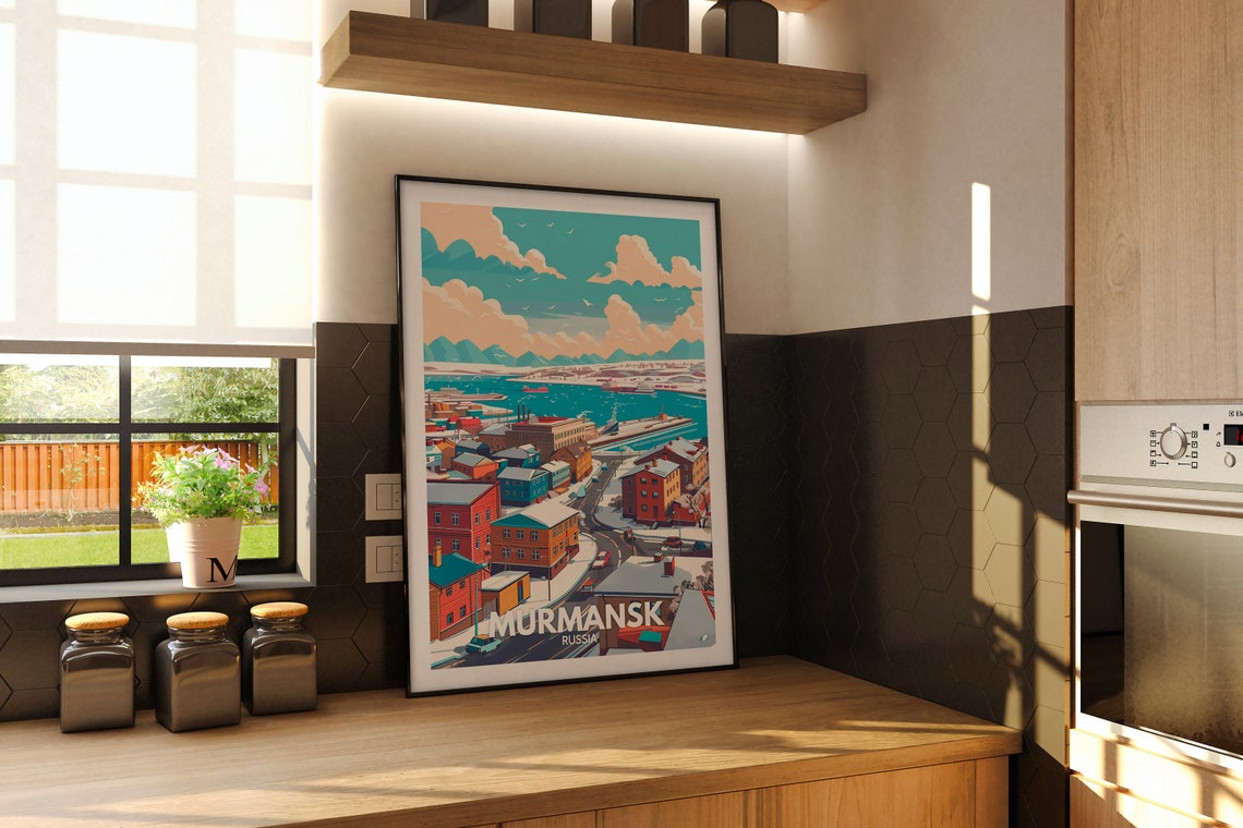 Murmansk Russia Snowy Arctic Harbor City Retro Travel Poster - Image 2
