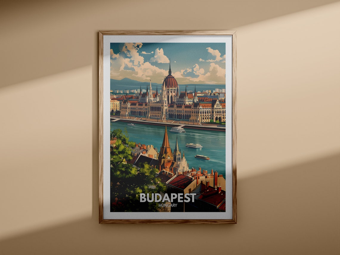 Budapest Hungary Parliament Danube River Retro Travel Poster - Image 3