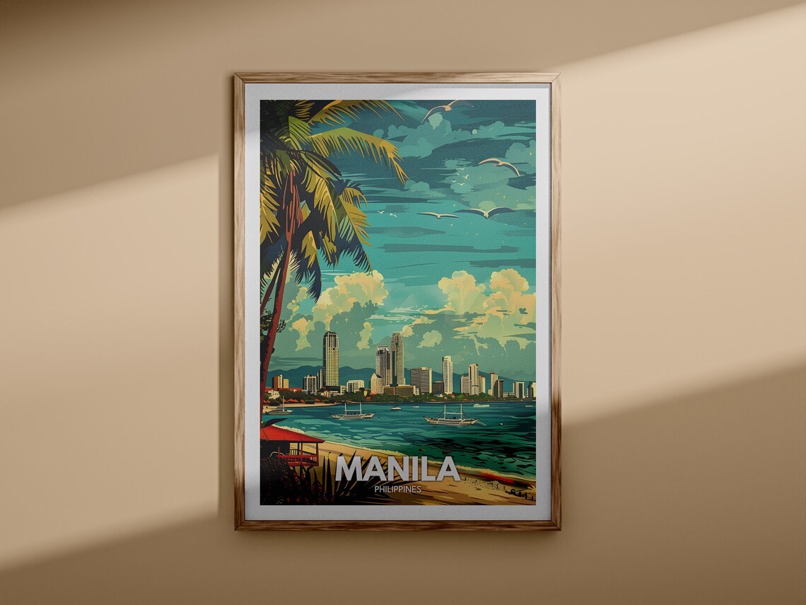 Manila Philippines Vintage Bay Skyline Travel Poster Palm Scene - Image 3