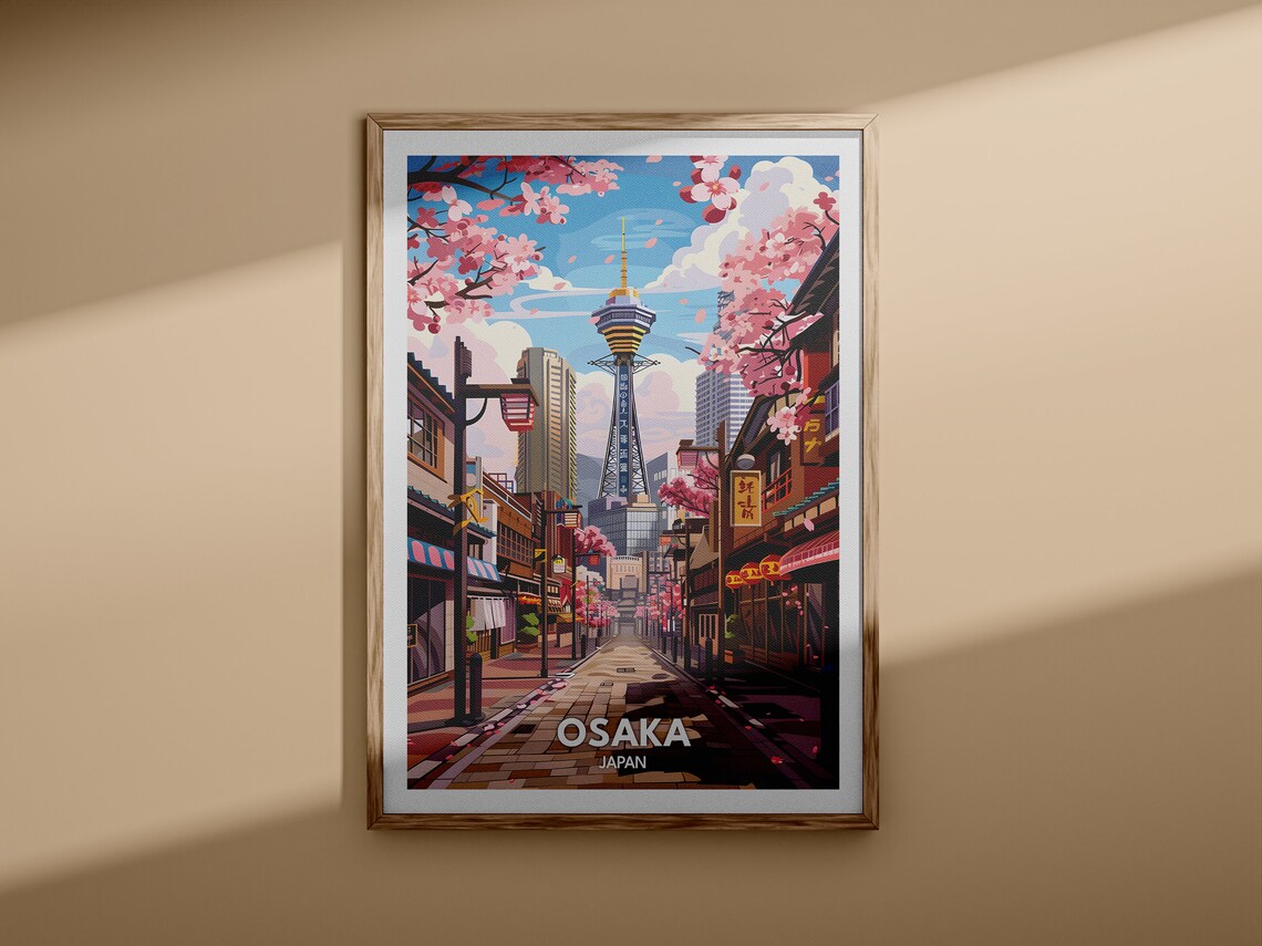 Osaka Japan Tsutenkaku Tower Sakura Street Travel Art Poster - Image 3
