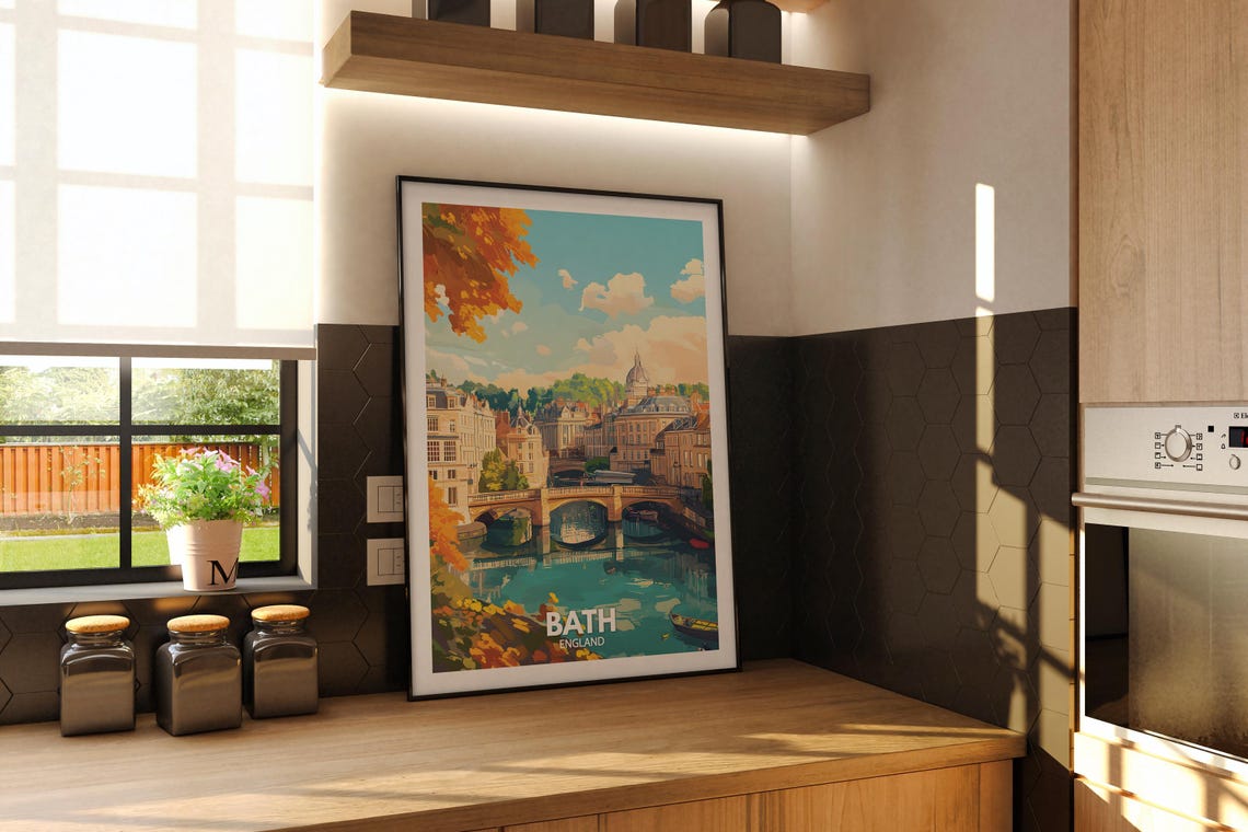 Bath England Pulteney Bridge River Autumn Georgian Travel Poster - Image 2