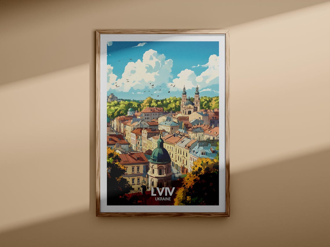 Lviv Ukraine Old Town Churches Skyline Vintage Travel Poster - Image 3