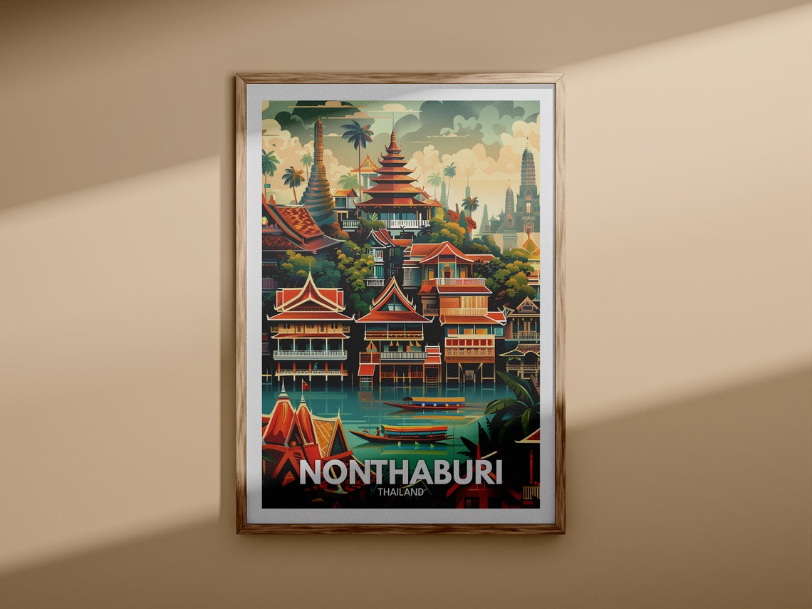 Nonthaburi Thailand Canal Temples Longtail Boats Travel Poster - Image 3