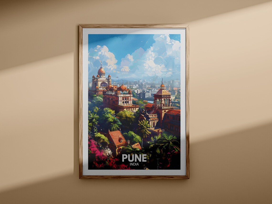 Pune India Vintage Travel Illustration of Historic Palaces Poster - Image 3