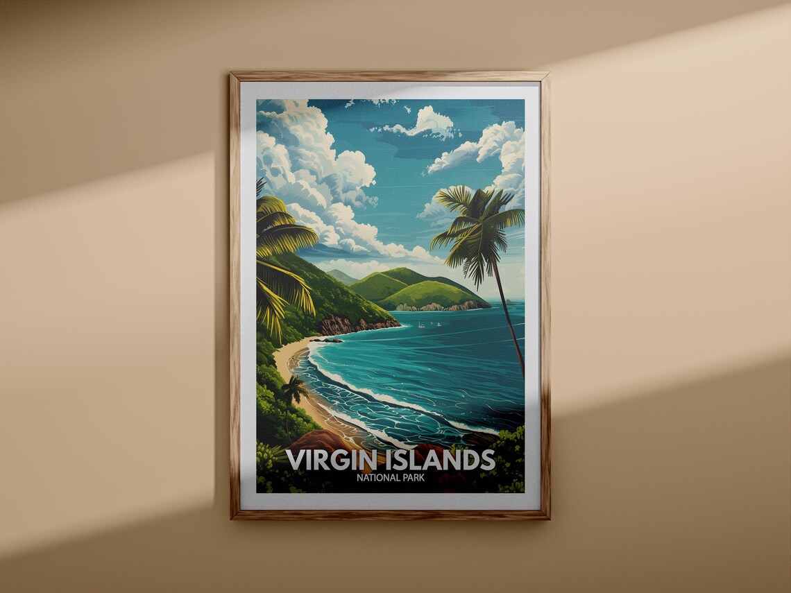Virgin Islands National Park Beach Cove Palms Vintage Travel Poster - Image 3