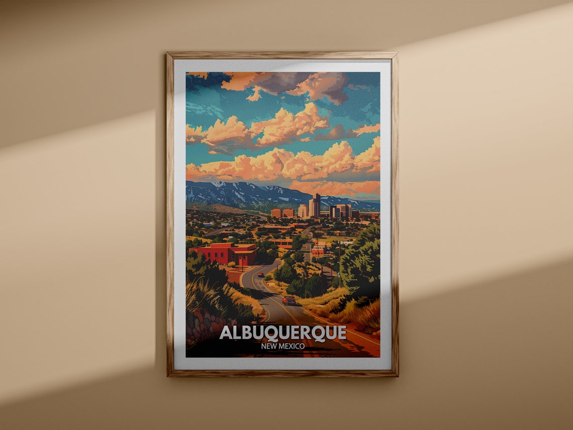 Albuquerque New Mexico Sunset City Skyline Vintage Travel Poster - Image 3