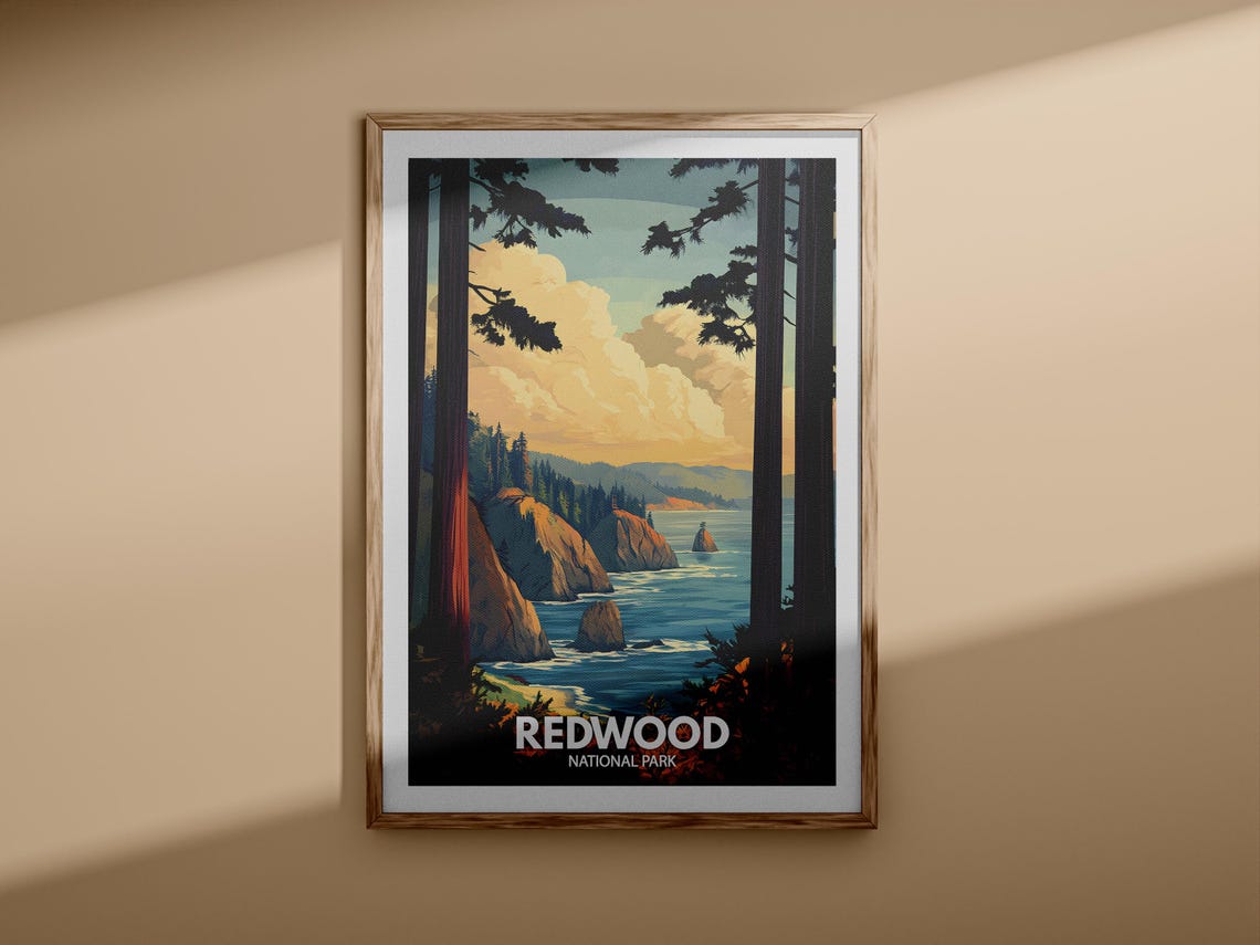 Redwood Print Redwood National Park Poster United States National Parks Art United States Travel Poster Nature Prints - Image 3